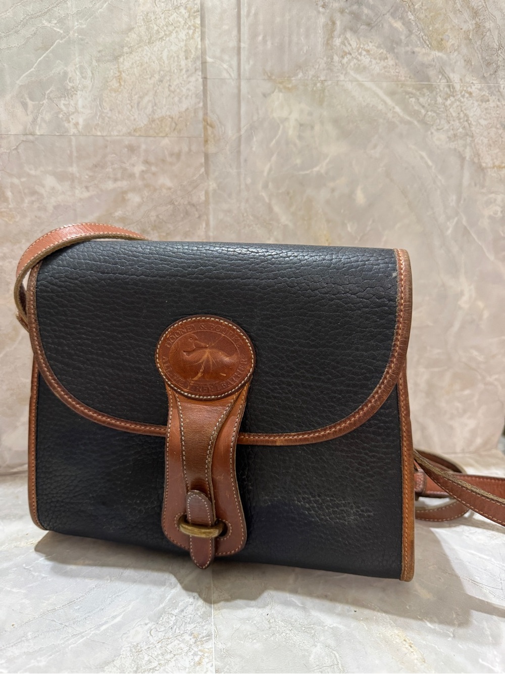 Dooney & Bourke Black and Brown Pebbled Leather Messenger Bag